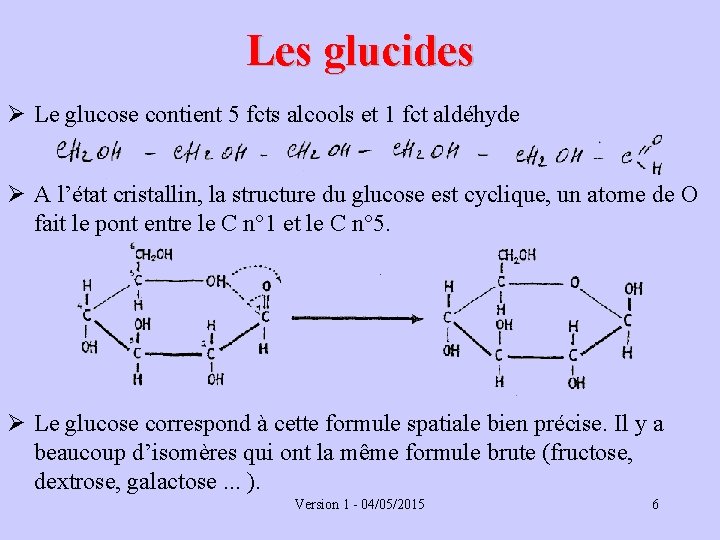 Les glucides Ø Le glucose contient 5 fcts alcools et 1 fct aldéhyde Ø