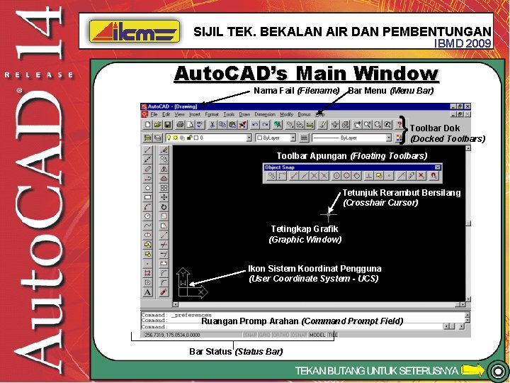 SIJIL TEK. BEKALAN AIR DAN PEMBENTUNGAN IBMD 2009 Auto. CAD’s Main Window Nama Fail