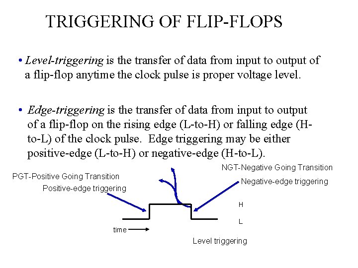 TRIGGERING OF FLIP-FLOPS • Level-triggering is the transfer of data from input to output TRIGGERING OF FLIP-FLOPS • Level-triggering is the transfer of data from input to output