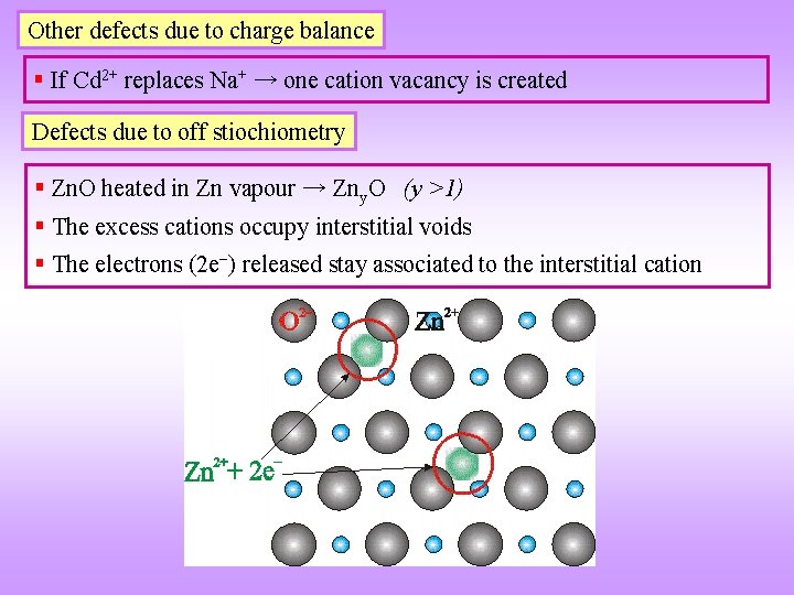 Other defects due to charge balance § If Cd 2+ replaces Na+ → one