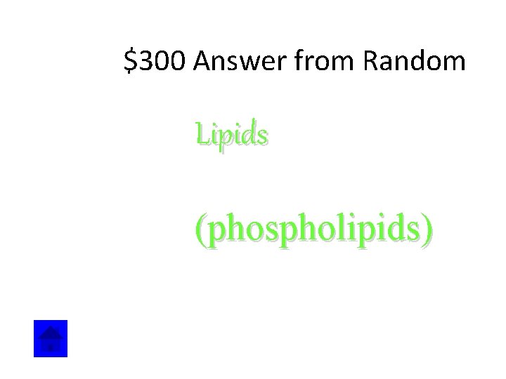$300 Answer from Random Lipids (phospholipids) 