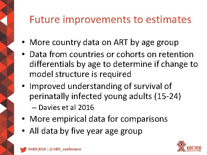 Future improvements to estimates • More country data on ART by age group •