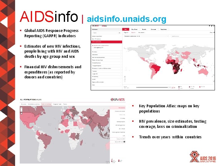 AIDSinfo aidsinfo. unaids. org § Global AIDS Response Progress Reporting (GARPR) Indicators § Estimates