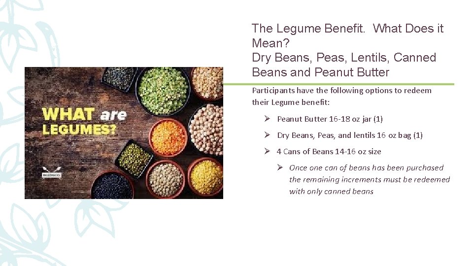 21 The Legume Benefit. What Does it Mean? Dry Beans, Peas, Lentils, Canned Beans