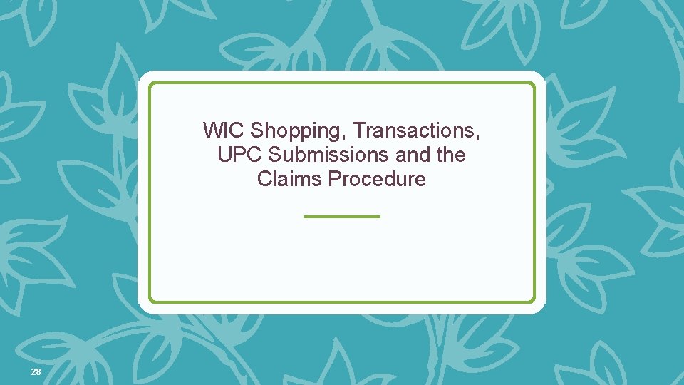 WIC Shopping, Transactions, UPC Submissions and the Claims Procedure 28 