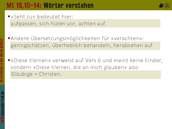 Mt 18, 10– 14: Wörter verstehen S mt 18. bibelunterricht. de Willkommen in der