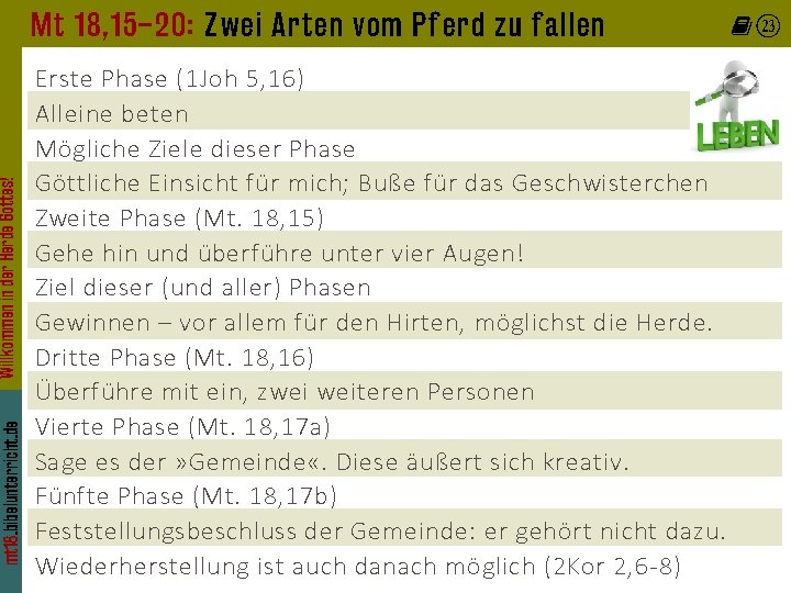 mt 18. bibelunterricht. de Willkommen in der Herde Gottes! Mt 18, 15– 20: Zwei