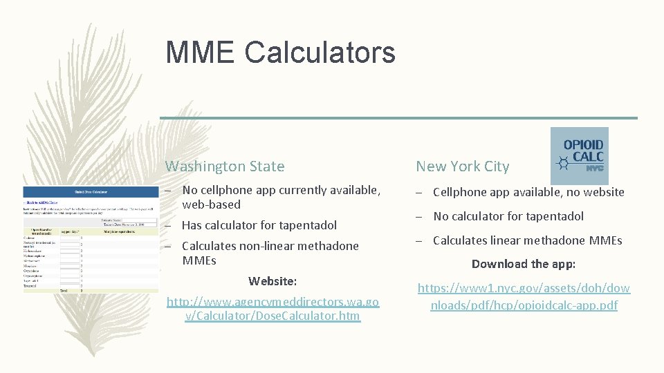 MME Calculators Washington State New York City – No cellphone app currently available, web-based