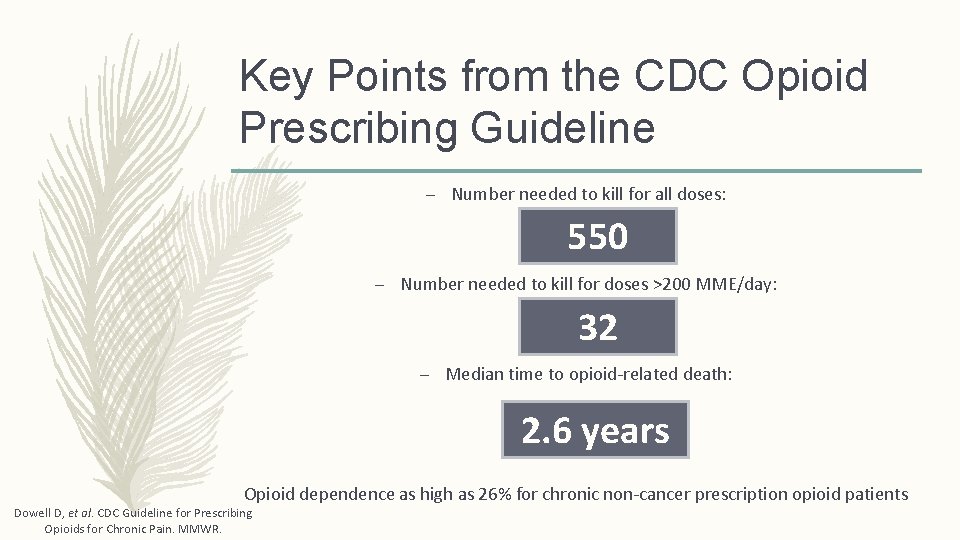 Key Points from the CDC Opioid Prescribing Guideline – Number needed to kill for