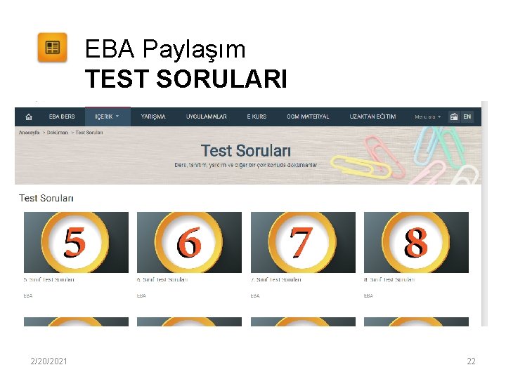 EBA Paylaşım TEST SORULARI 2/20/2021 22 