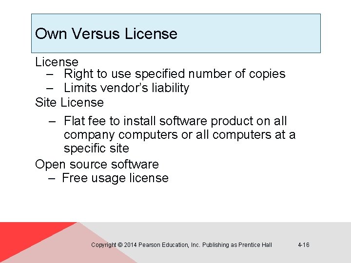 Own Versus License – Right to use specified number of copies – Limits vendor’s