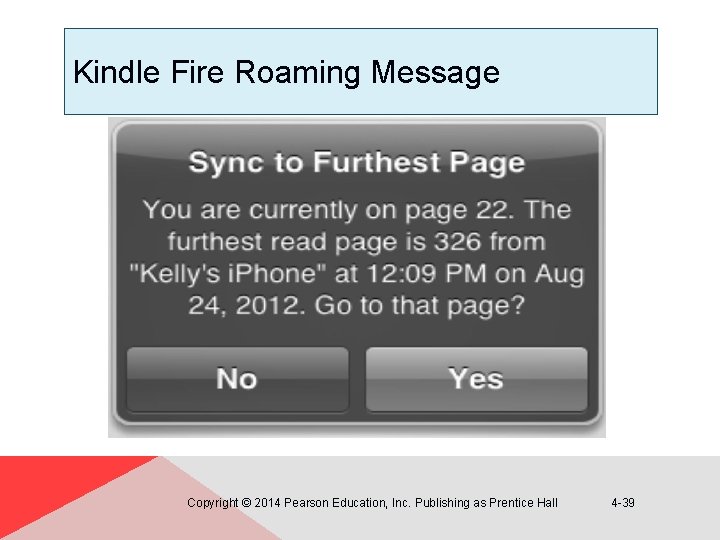 Kindle Fire Roaming Message Copyright © 2014 Pearson Education, Inc. Publishing as Prentice Hall