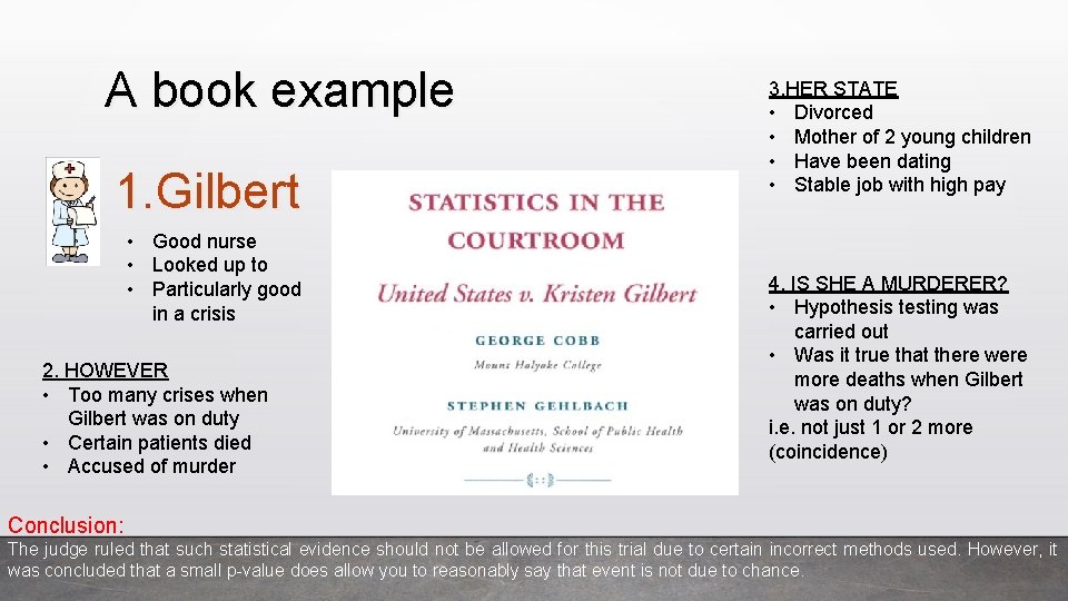 A book example 1. Gilbert • Good nurse • Looked up to • Particularly