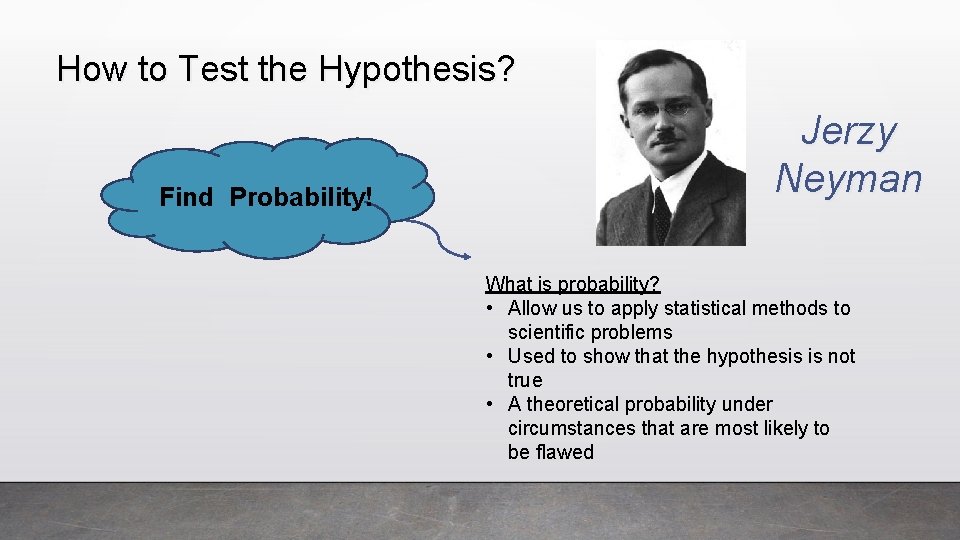 How to Test the Hypothesis? Find Probability! Jerzy Neyman What is probability? • Allow