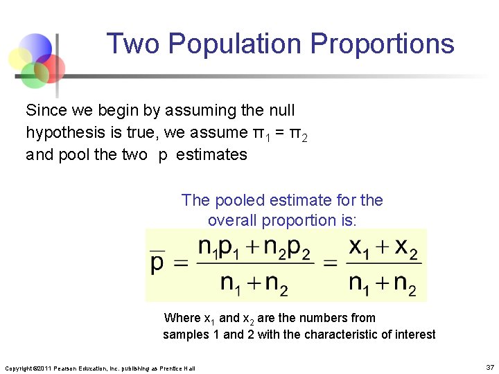 Two Population Proportions Since we begin by assuming the null hypothesis is true, we