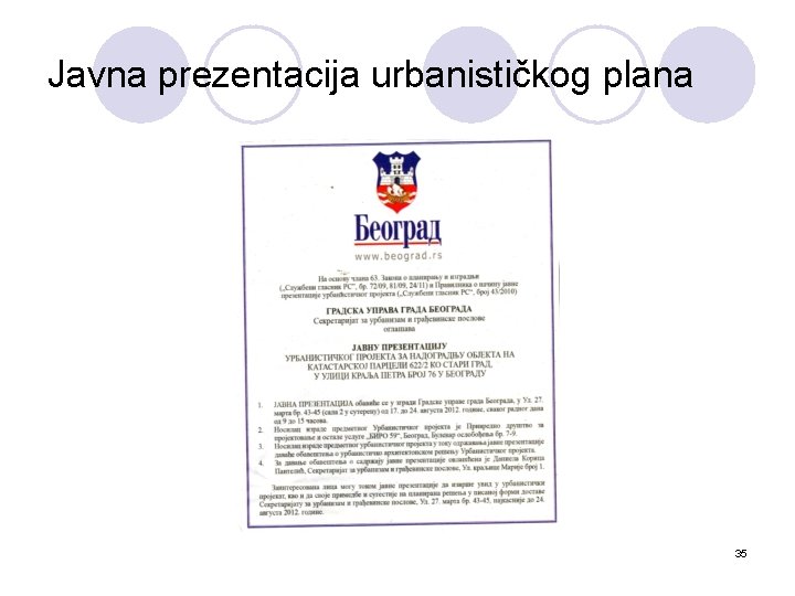 Javna prezentacija urbanističkog plana 35 