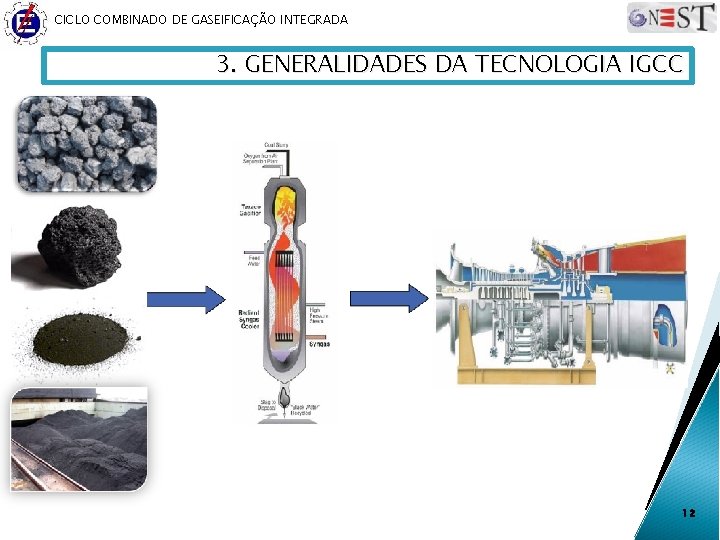 CICLO COMBINADO DE GASEIFICAÇÃO INTEGRADA 3. GENERALIDADES DA TECNOLOGIA IGCC 12 