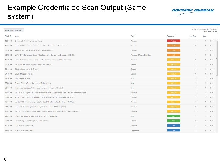 Example Credentialed Scan Output (Same system) 6 
