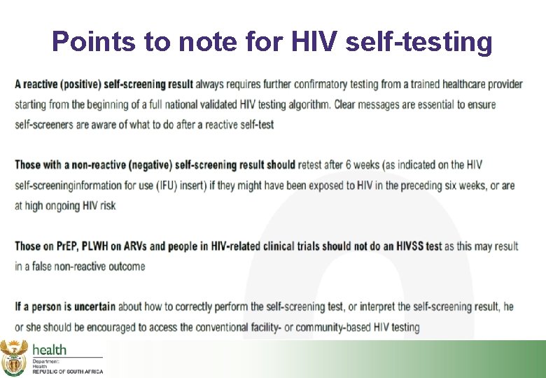 Points to note for HIV self-testing 