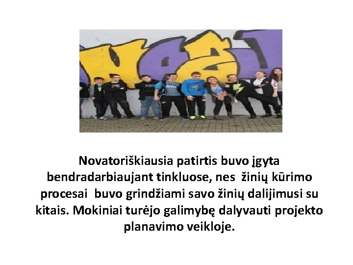 Novatoriškiausia patirtis buvo įgyta bendradarbiaujant tinkluose, nes žinių kūrimo procesai buvo grindžiami savo žinių