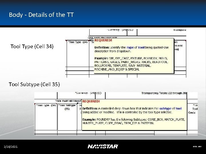 Body - Details of the TT Tool Type (Cell 34) Tool Subtype (Cell 35)