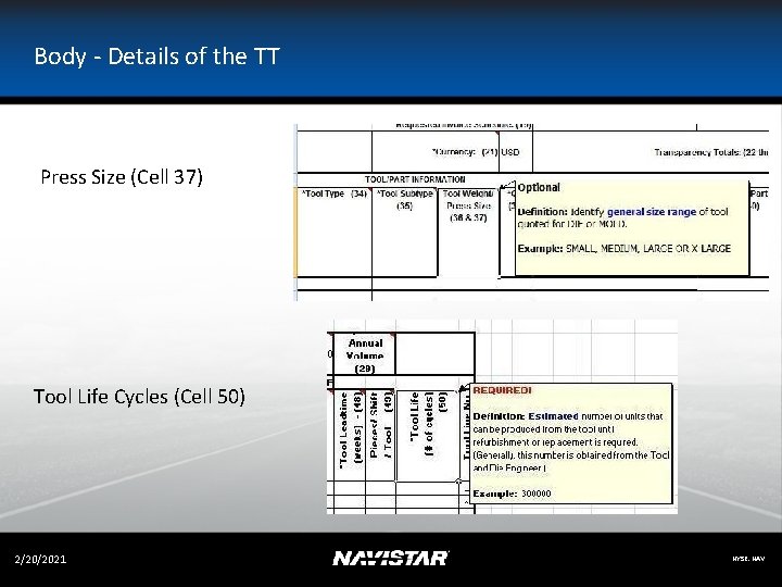 Body - Details of the TT Press Size (Cell 37) Tool Life Cycles (Cell