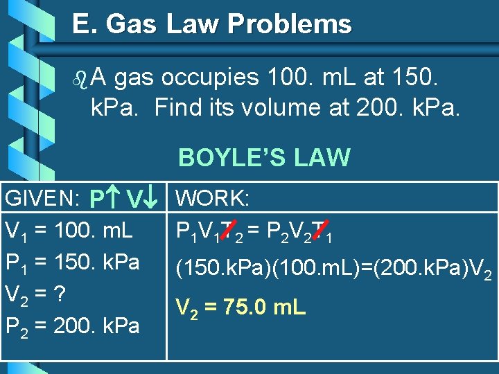 E. Gas Law Problems b. A gas occupies 100. m. L at 150. k.