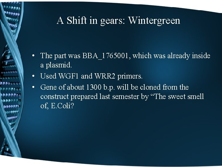 A Shift in gears: Wintergreen • The part was BBA_1765001, which was already inside