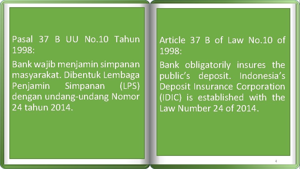 Pasal 37 B UU No. 10 Tahun 1998: Bank wajib menjamin simpanan masyarakat. Dibentuk