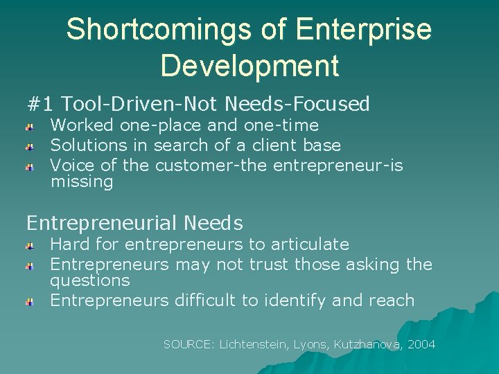 Shortcomings of Enterprise Development #1 Tool-Driven-Not Needs-Focused Worked one-place and one-time Solutions in search