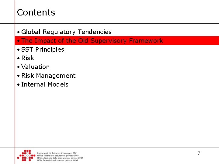 Contents • Global Regulatory Tendencies • The Impact of the Old Supervisory Framework •