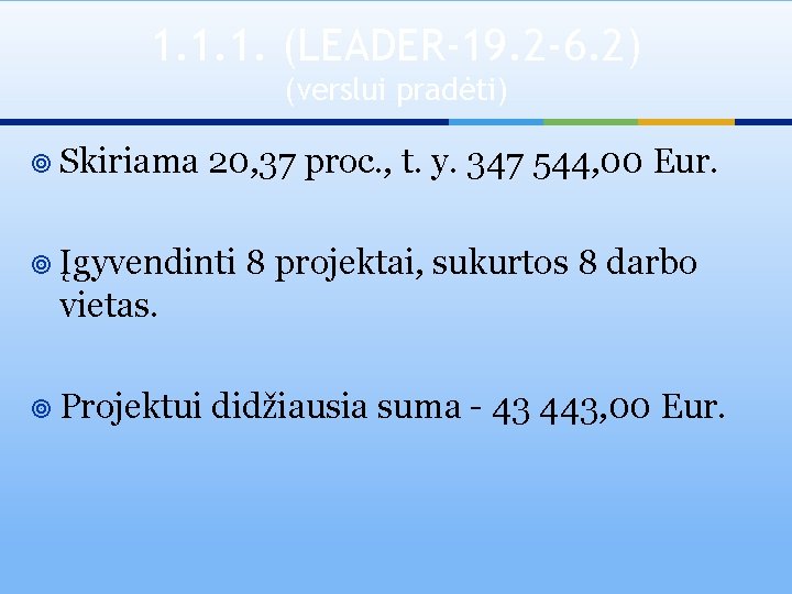 1. 1. 1. (LEADER-19. 2 -6. 2) (verslui pradėti) ¥ Skiriama 20, 37 proc.