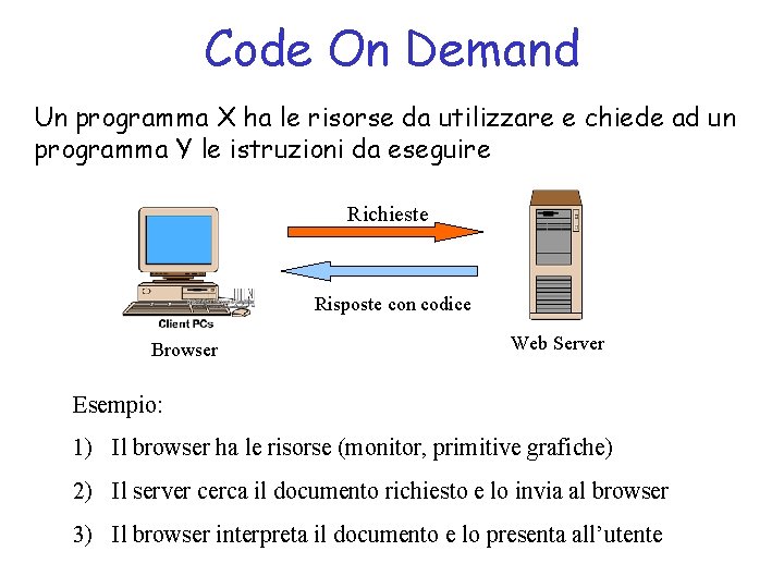 Code On Demand Un programma X ha le risorse da utilizzare e chiede ad