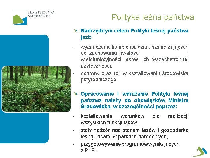 Polityka leśna państwa Nadrzędnym celem Polityki leśnej państwa jest: - - wyznaczenie kompleksu działań