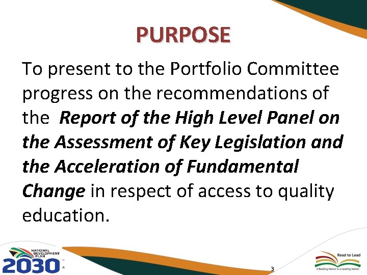 PURPOSE To present to the Portfolio Committee progress on the recommendations of the Report