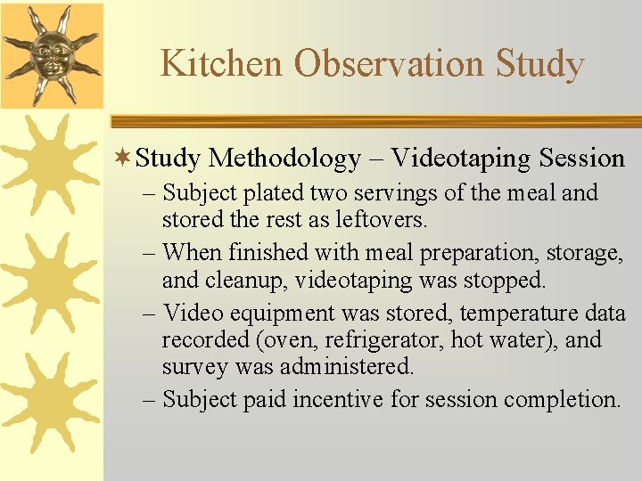 Kitchen Observation Study ¬Study Methodology – Videotaping Session – Subject plated two servings of