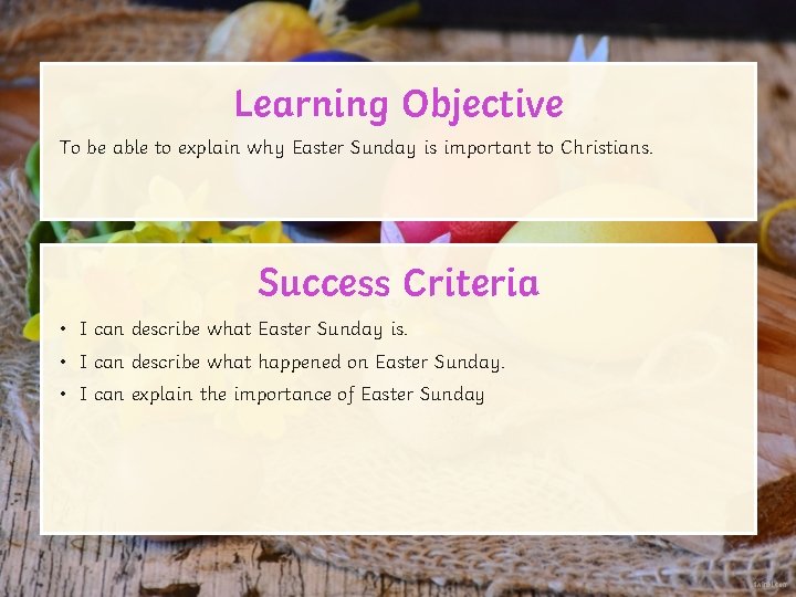 Learning Objective To be able to explain why Easter Sunday is important to Christians.