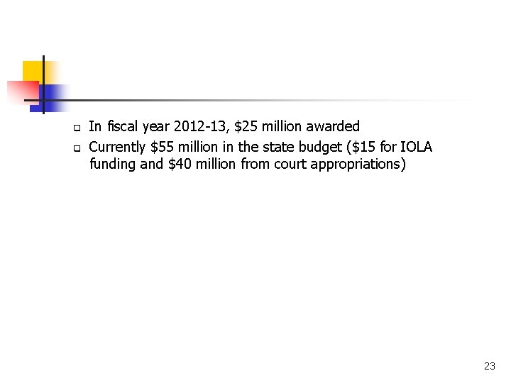 q q In fiscal year 2012 -13, $25 million awarded Currently $55 million in
