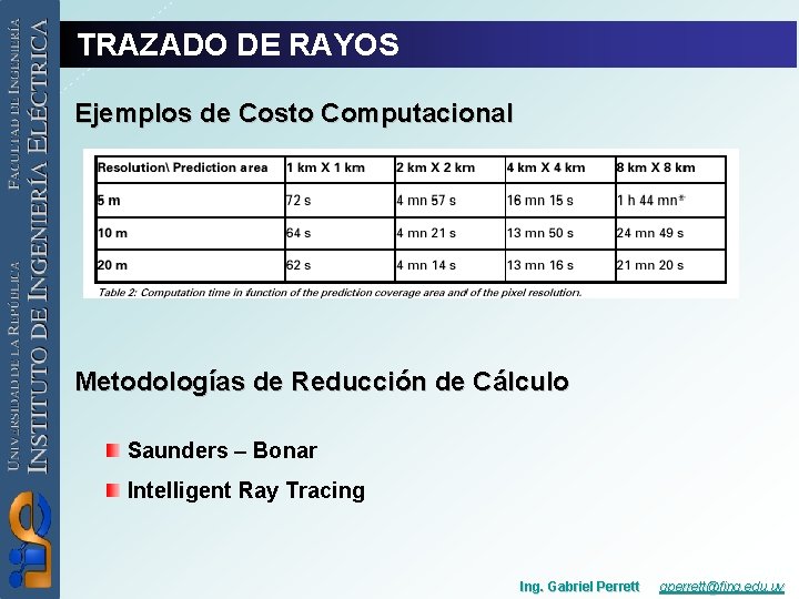 TRAZADO DE RAYOS Ejemplos de Costo Computacional Metodologías de Reducción de Cálculo Saunders –
