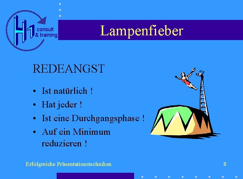 consult & training Lampenfieber REDEANGST • • Ist natürlich ! Hat jeder ! Ist