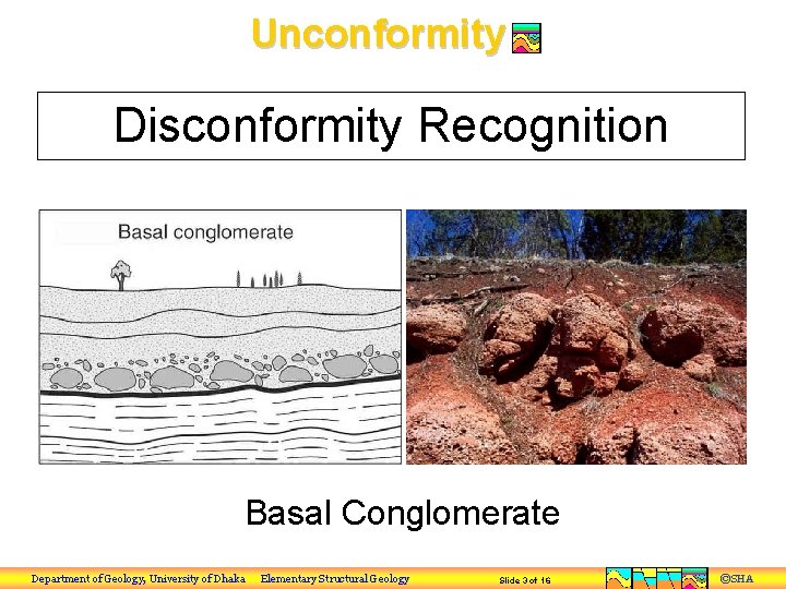 Unconformity Disconformity Recognition Basal Conglomerate Department of Geology, University of Dhaka Elementary Structural Geology