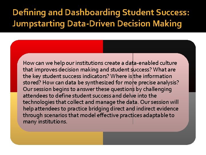 Defining and Dashboarding Student Success: Jumpstarting Data-Driven Decision Making How can we help our