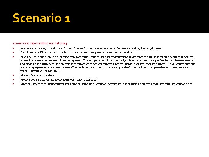 Scenario 1: Intervention via Tutoring Intervention Strategy: Institutional Student Success Course/Tutorial- Academic Success for