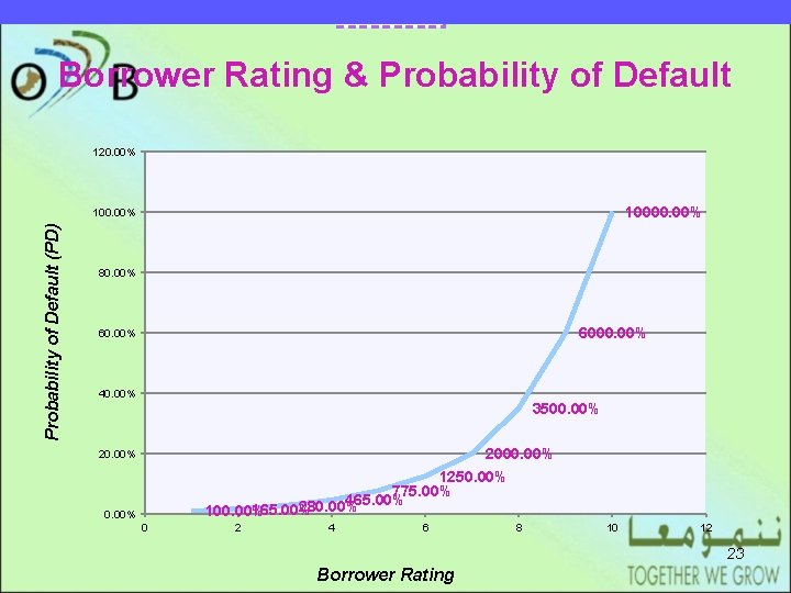 EARLIER MODEL DRAFT Borrower Rating & Probability of Default 120. 00% 10000. 00% Probability