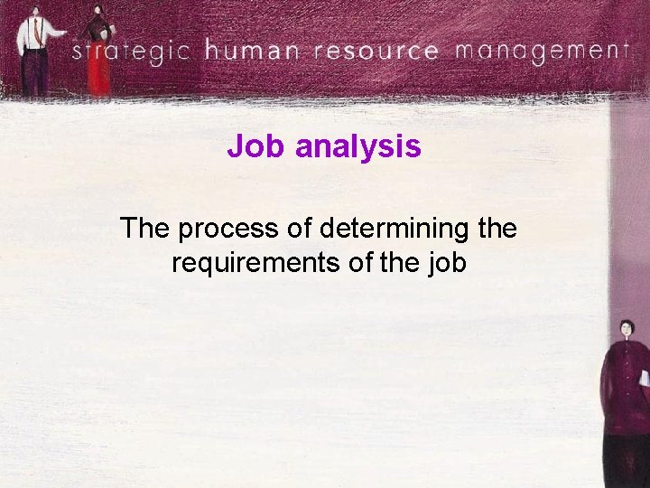 Job analysis The process of determining the requirements of the job 