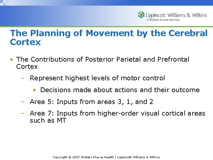 The Planning of Movement by the Cerebral Cortex • The Contributions of Posterior Parietal