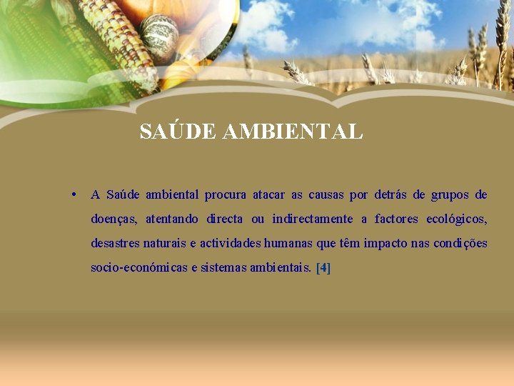 SAÚDE AMBIENTAL • A Saúde ambiental procura atacar as causas por detrás de grupos