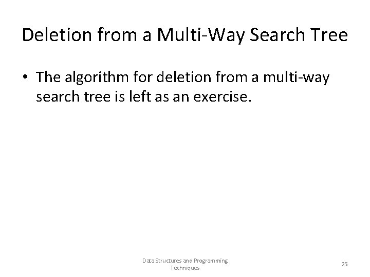 Deletion from a Multi-Way Search Tree • The algorithm for deletion from a multi-way