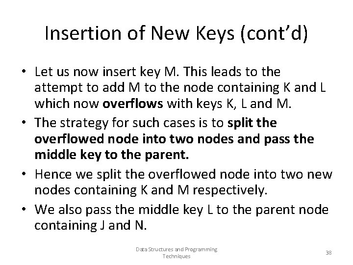 Insertion of New Keys (cont’d) • Let us now insert key M. This leads