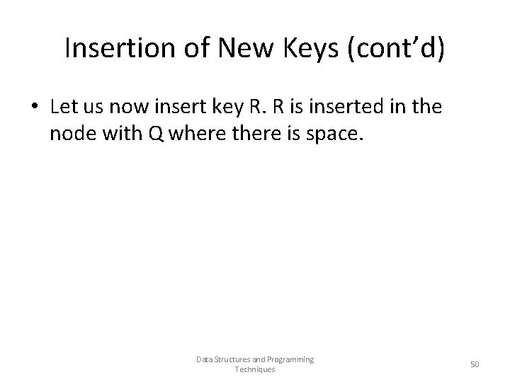 Insertion of New Keys (cont’d) • Let us now insert key R. R is